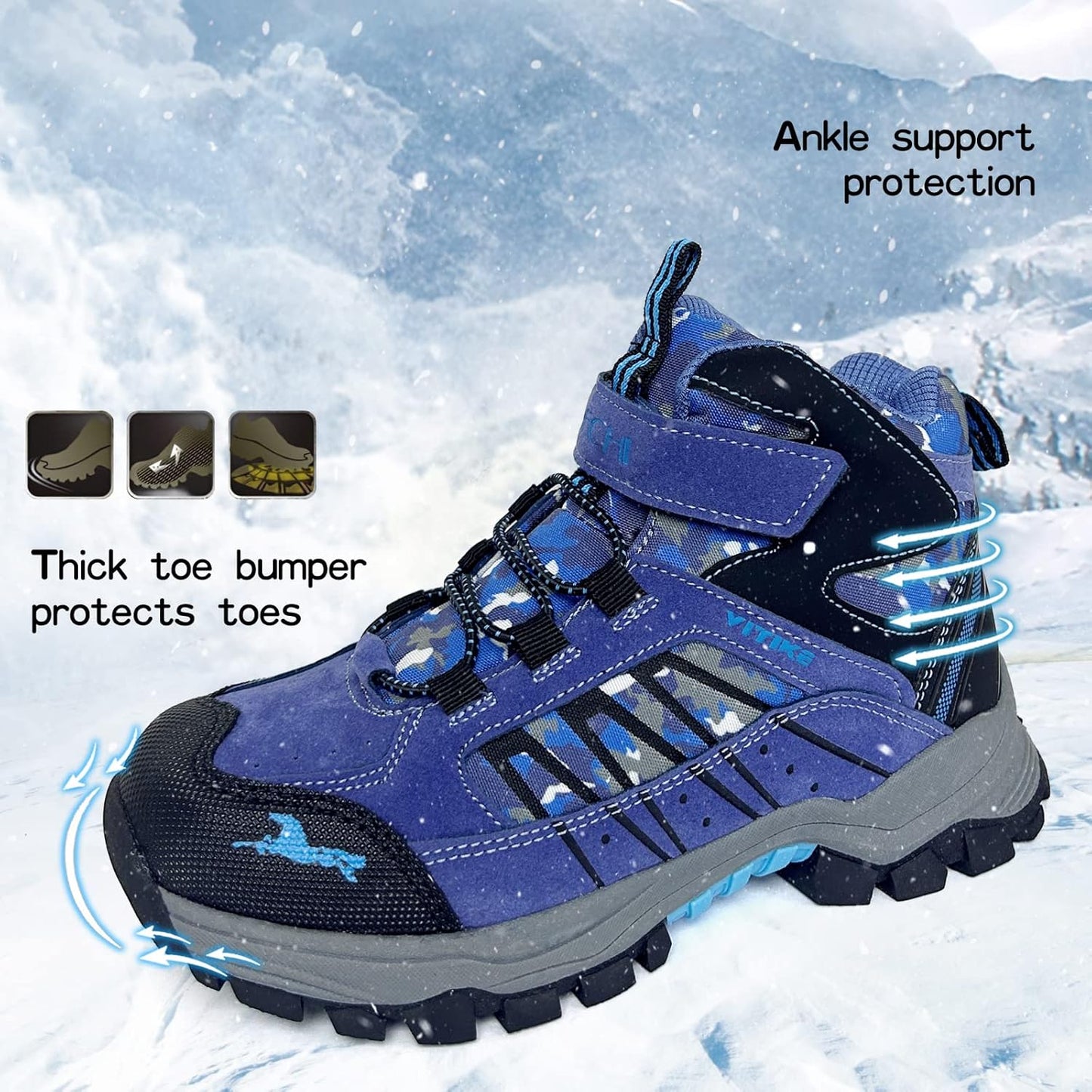 JMFCHI Kids Hiking Boots Boys Girls Outdoor Walking Climbing Sneaker Comfortable Non-slip Snow Shoes Hiker Boot Antiskid Steel Buckle Sole