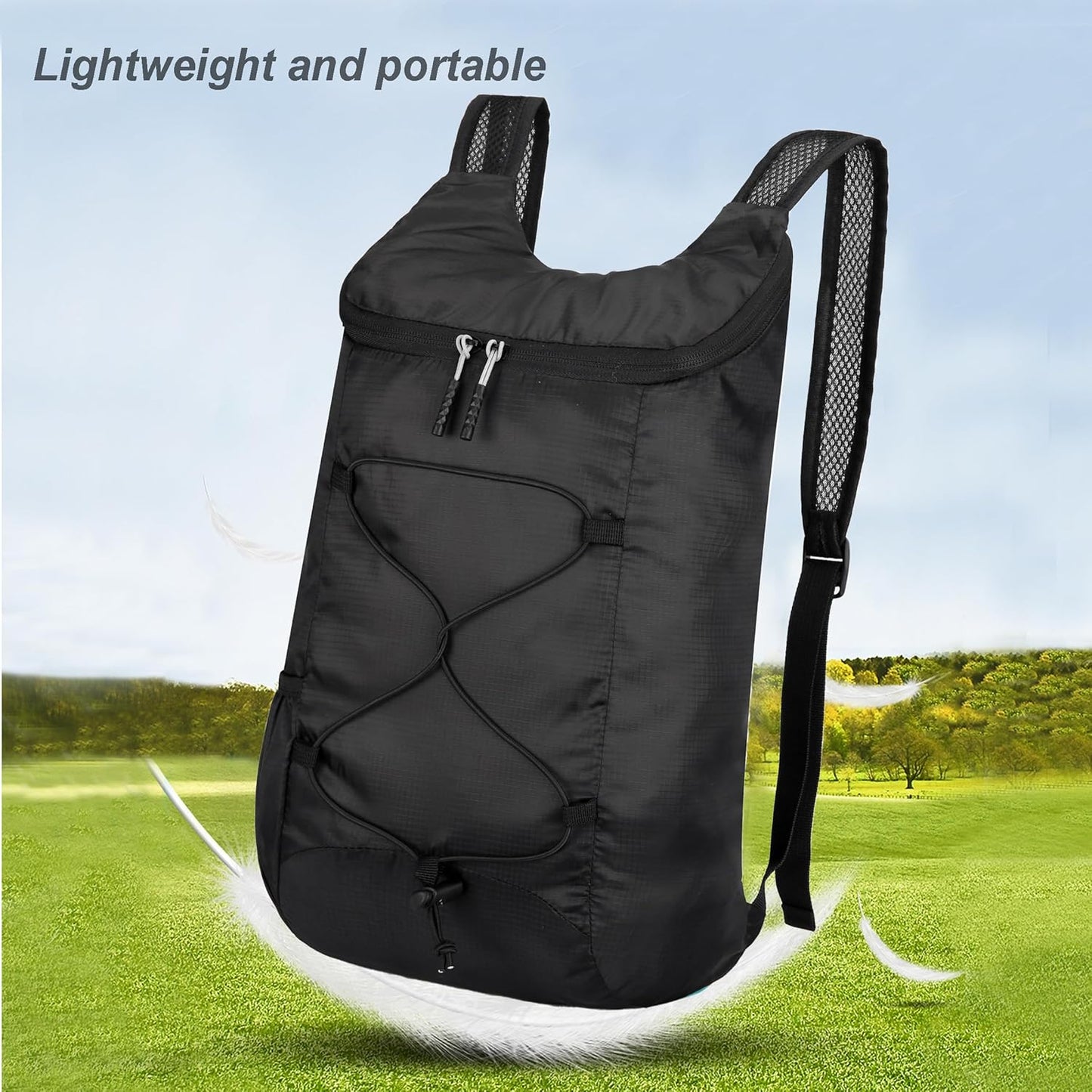 16L Lightweight Foldable Hiking-Backpack Small Packable-Daypack For Travel,Ultralight Water-Resistant Gym Bag Men Women Easy Carry-on (Black)