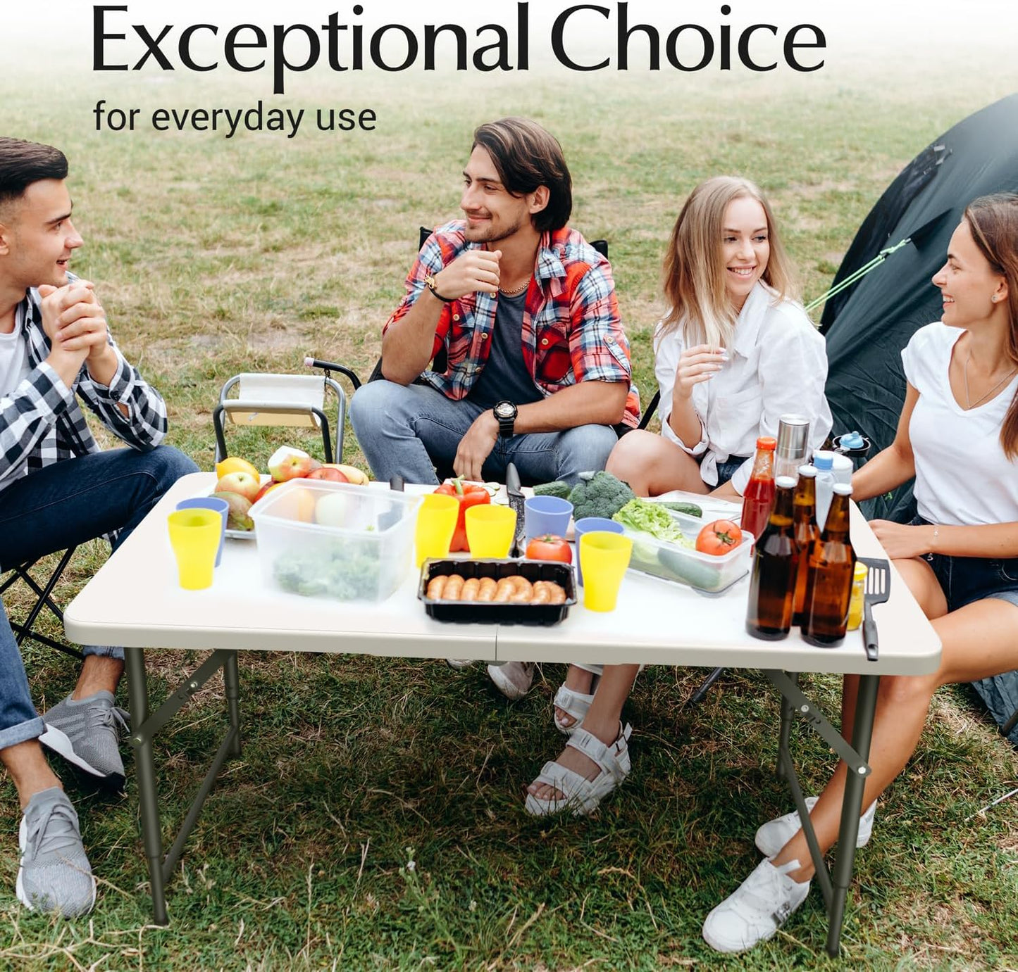 10 Pack of 4 Feet Foldable Table with Built in Handle & Steel Legs | Heavy Duty Portable | Perfect for Party, Dining, Wedding, Events, Picnic Indoor, Outdoor, Camping, Utility, Temporary