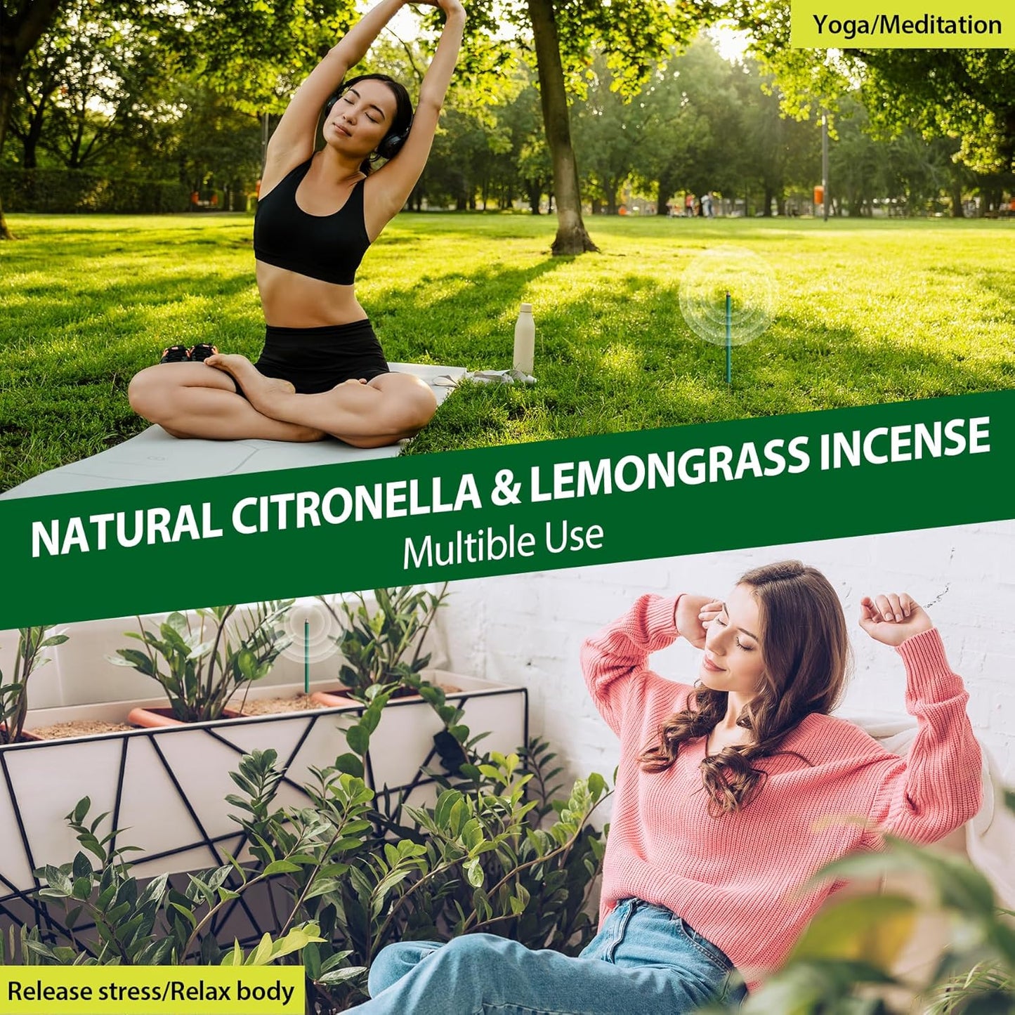 KICKOUTOR® Mosquito Repellent Outdoor Patio 24 PCS Natural Citronella Incense Sticks DEET Free Lemongrass Oil Gnat Mosquito Control for Indoor Backyard Travel Camping