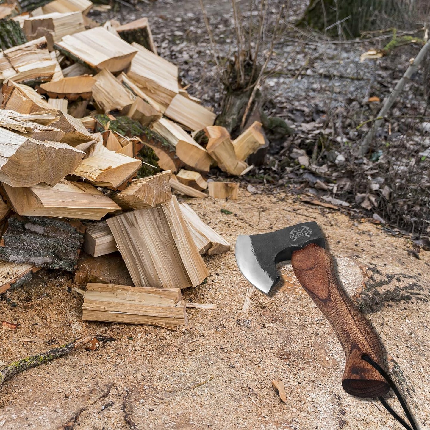10.7 Inch Hatchet Axe, Camping Hatchet with 1065 High Carbon Steel and Leather Sheath, Bushcraft Hatchete for Chopping and Wood Splitting, Perfect for Outdoor Survival and Adventures