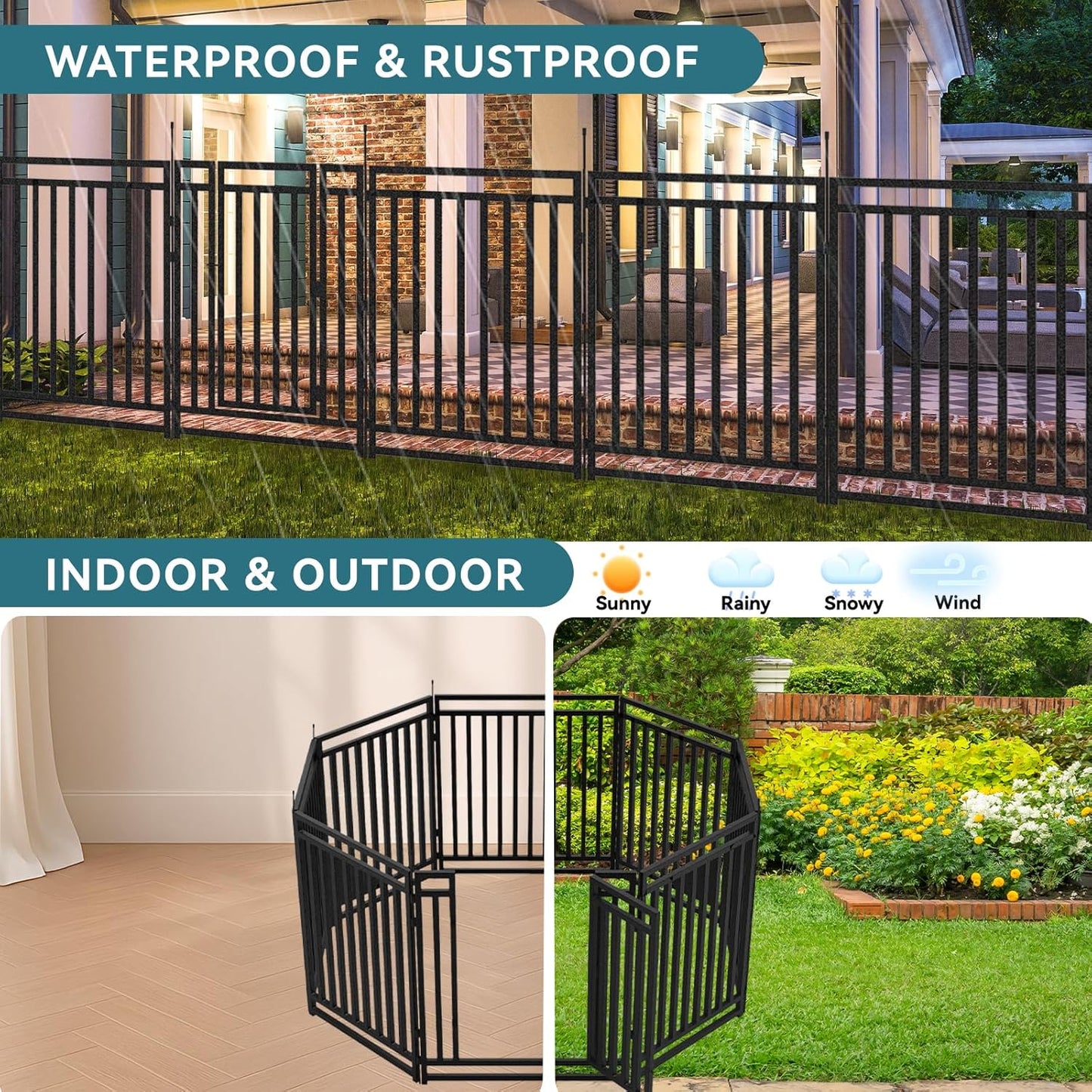 16 Panels Dog Yard Fence,Fencing No Dig Dog Fence Outdoor for Yard Portable Patio Fence Dog Playpen for RV Camping (16 Panels)