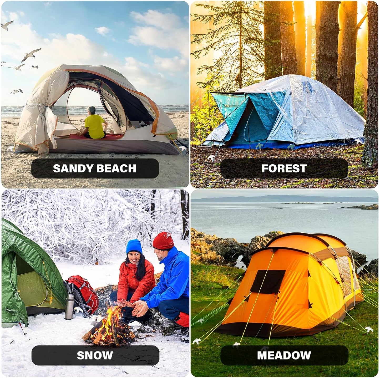 18 Tent Stakes Heavy Duty Metal Tent Stakes Screw in Camping Stakes with Luminous Head Ground Anchor Pegs Threaded Tent Spikes with Hex Head Driver and Storage Box, Green