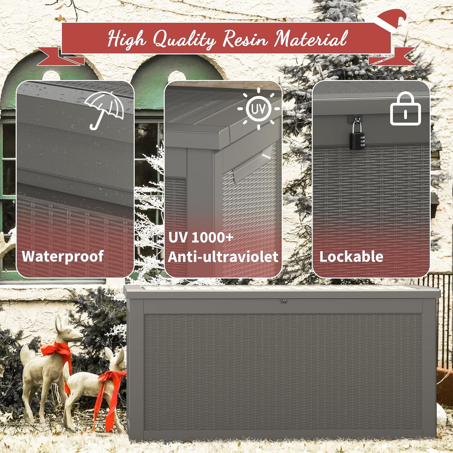 KAMABOKO 260 Gallon Outdoor Storage Box, Resin Deck Boxes Indoor and outdoor, Waterproof Storage Box Lockable Lid for Garden Tools, Package Delivery, Patio Cushions, Grey