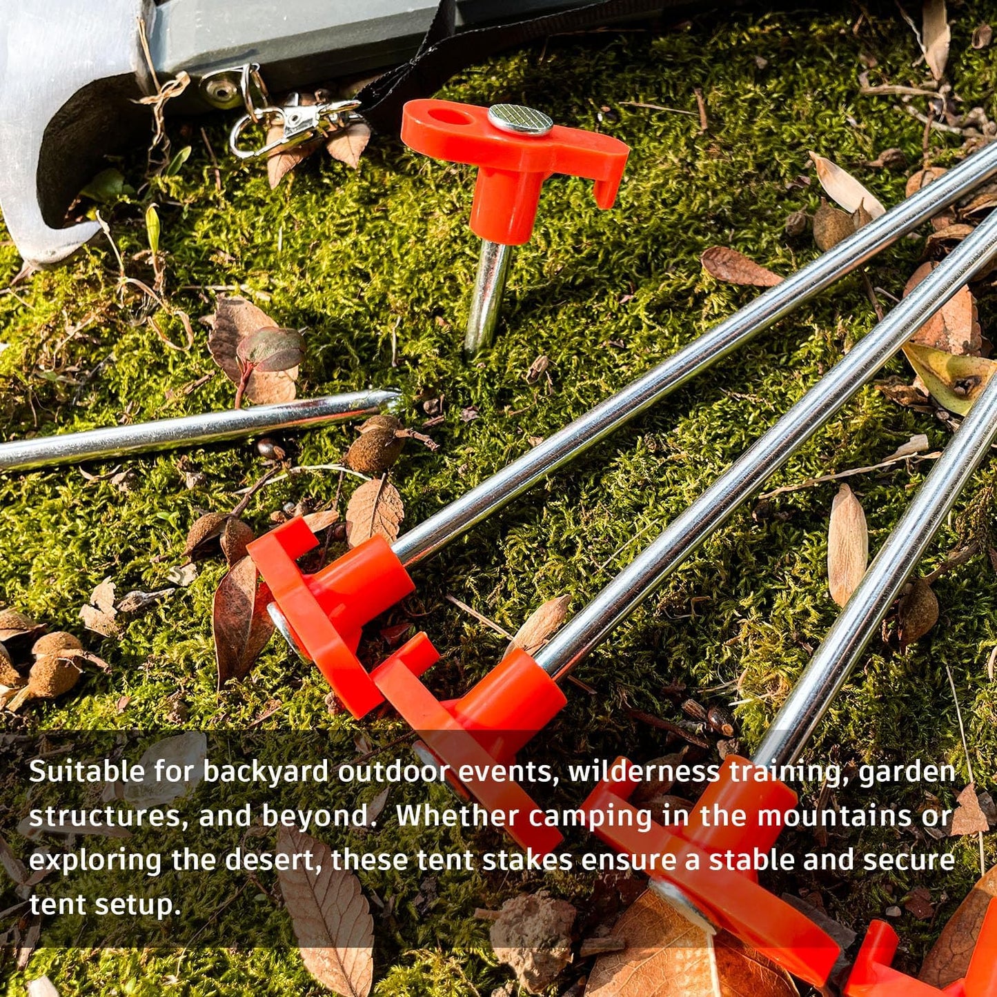 10PCS Tent Stakes Heavy Duty Camping Tent Stakes 7Inch Non-Rust Metal Tent Pegs with 10pcs Rubber Protective Sleeve (Orange)