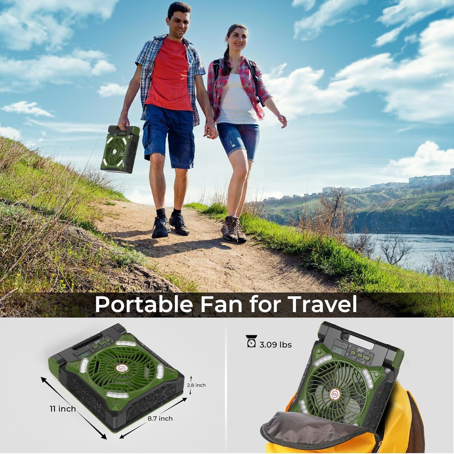 KITWLEMEN Upgraded Solar Camping Fan with Lantern - Rechargeable Battery Operated Fan, 36H Run Time Max, 4 Speeds, 8H Timer, 90° Adjustable Portable Desk Fan for Hurricane, Power Outage, Outdoor Use