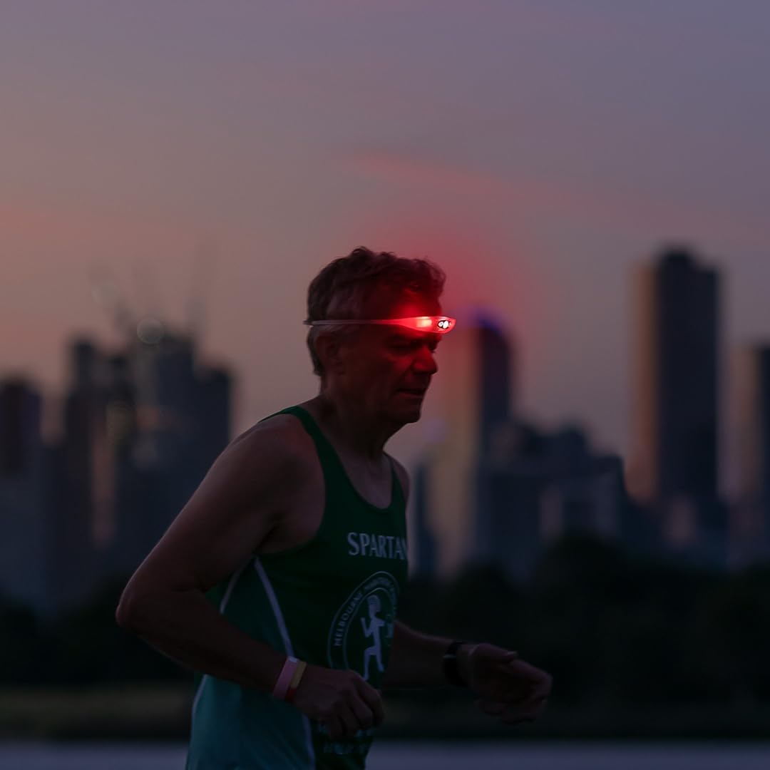 KNOG Bandicoot Run 250 USB Rechargeable LED Headlamp - Bright 40m Beam, Red Halo Mode, IP67 Waterproof Camping Headlamp - Comfortable Anti-Odor Silicone Strap for Running, Coral