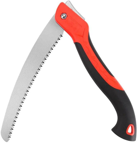 10 Inch Heavy Duty Pruning Saw, Folding Hand Saw with SK5 Curved Blade, Triple-cut Razor Teeth Used for Trees Wood Cutting Camping Gardening Work, Hiking, Landscaping, Tree Trimming