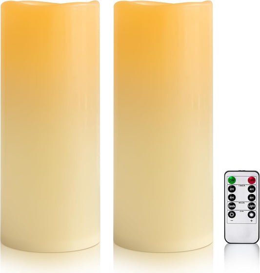 12" x 5" Ivory Large Waterproof Outdoor Flameless Candles Battery Operated LED Flickering Pillar Candles with Remote and Timer for Indoor Outdoor Lanterns, Long Lasting, Set of 2
