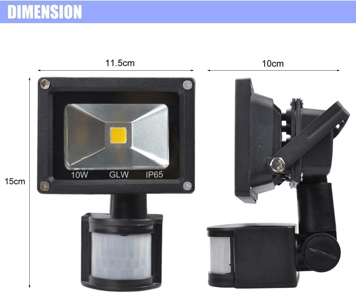 10W Motion Sensor Flood Light Daylight White Light 80W Halogen Bulb Equivalent[NO Plug]