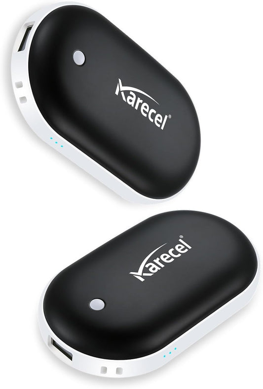Karecel Rechargeable Hand Warmers 2 Pack, 10,400mAh Double Sided Heat Electric Hand Warmers Power Bank, Portable Pocket USB Heated Handwarmers, 4-inch Full-Surface Heat & Quick Charge, Men Tech Gifts
