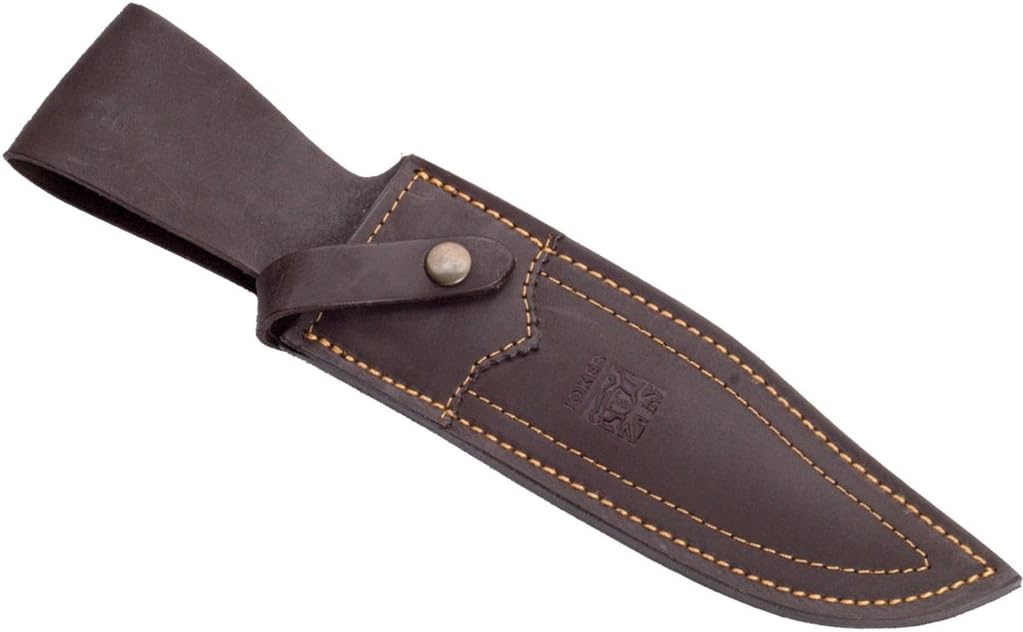 Joker CN100 Knife, Deer Horn Handle, 7.87 inches MOVA Steel Blade, Includes Brown Leather Sheath, Tool for Fishing, Hunting, Camping and Hiking