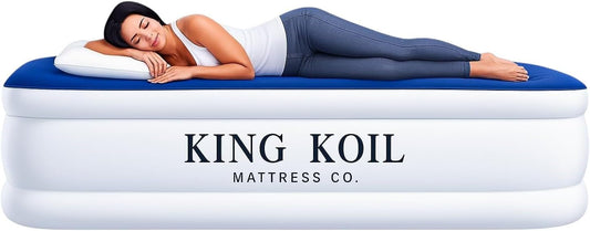 King Koil Luxury Cal King Air Mattress with Built-in Pump for Home, Camping & Guests - King Size Inflatable Airbed Luxury Double High Adjustable Blow Up Mattress, Durable Waterproof & Premium