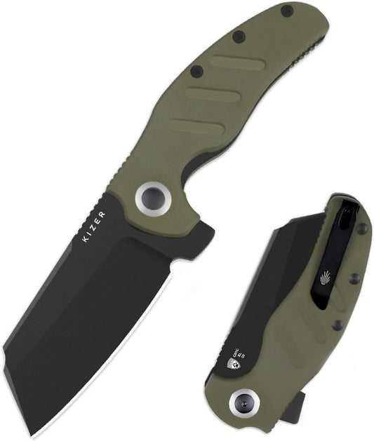 Kizer C01C XL Sheepdog Pocket Knife, 3.9" D2 Sheepsfoot Blade EDC Folding Knife with Green G10 Handle, Liner Lock, Flipper, and Pocket Clip, Camping Survival Knives for Men Women, V5488M1
