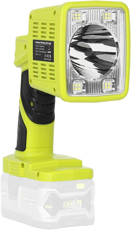 1600LM Flashlight for Ryobi ONE+ 18V Li-ion Ni-Cad Ni-Mh Battery, Portable Handheld Flashlight Project Light for Camping Workshop Garage Car Repairing, Emergency and Job Site(Battery not Included)