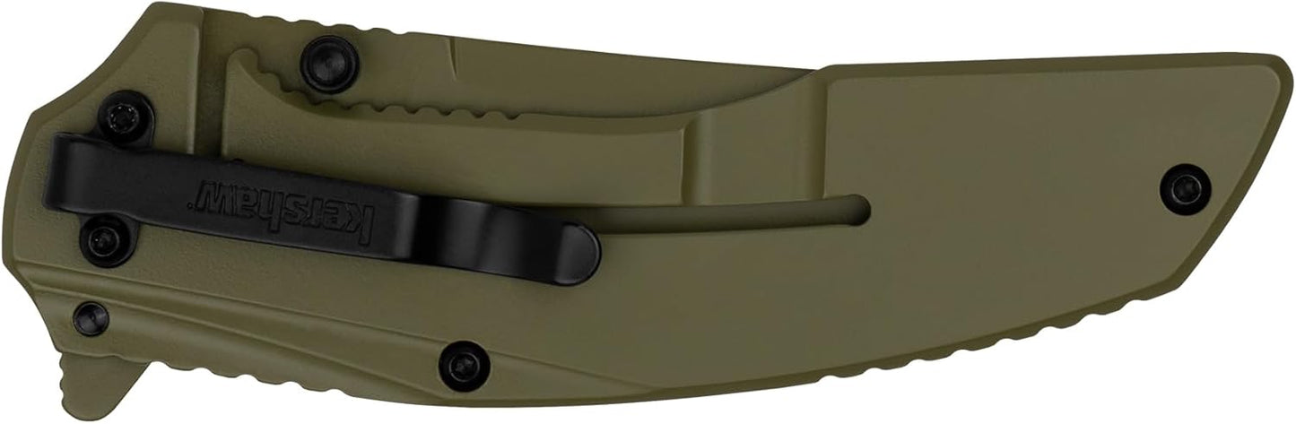 Kershaw Olive Outright Folding Pocket Knife, 3 inch 8Cr13MoV Stainless Steel Blade, Pocketclip