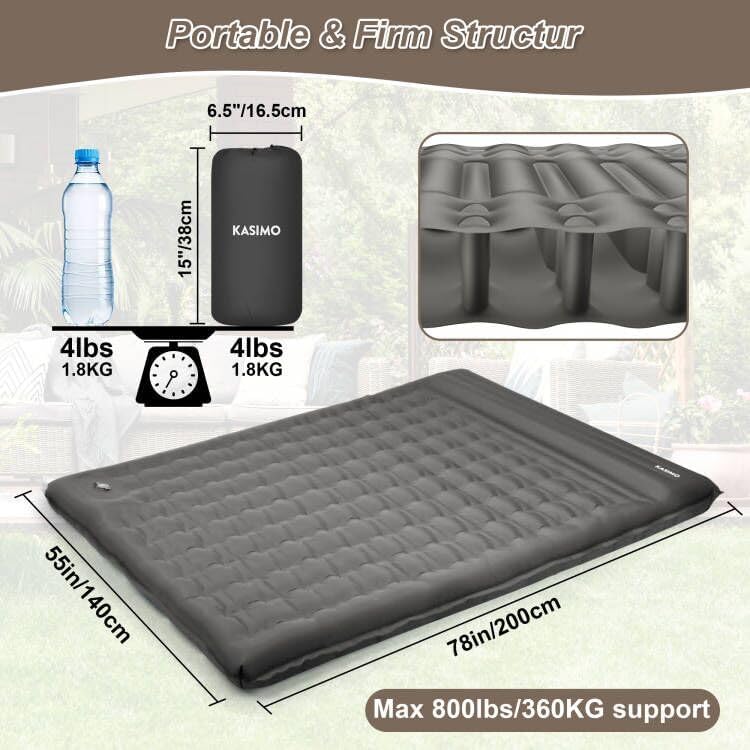 KASIMO Double Sleeping Pad for Camping,5" Ultra-Thick 1.4x2M for 2 Person with Pillow Built-in Foot Pump Inflatable Sleeping Mat for Backpacking, Hiking, Traveling, Tent, Portable Camping Mat