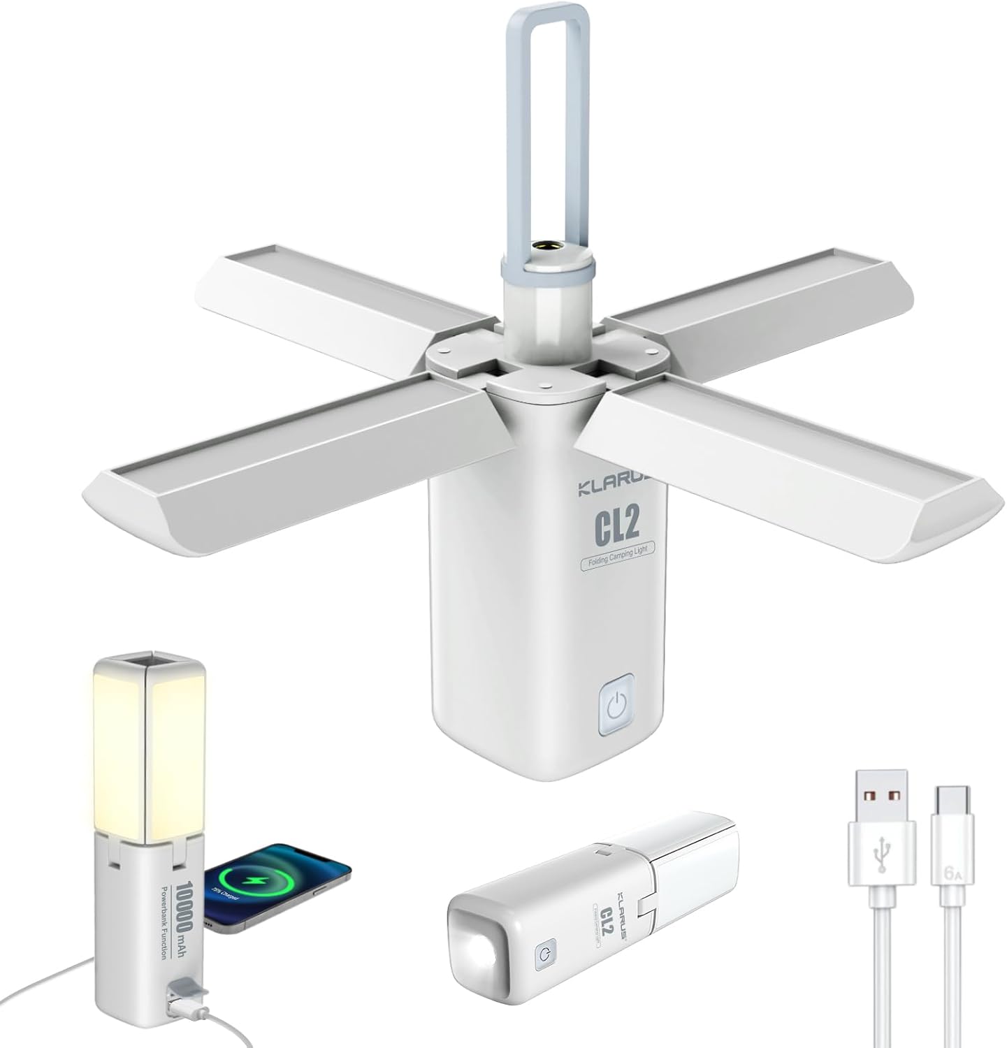 KLARUS CL2 Rechargeable Camping Lantern, 750LM 7 Light Modes Waterproof Foldable Tent Light with Power Supply for Emergency, Camping, Beach, Travel, Power Outages