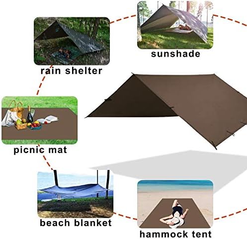 KALINCO Waterproof Camping Tarp Tent Hammock Rain Fly, 10X10FT/10X15FT, Mutifunctional Tent Footprint Lightweight Tarp for Camping, Hiking and Survival Shelter