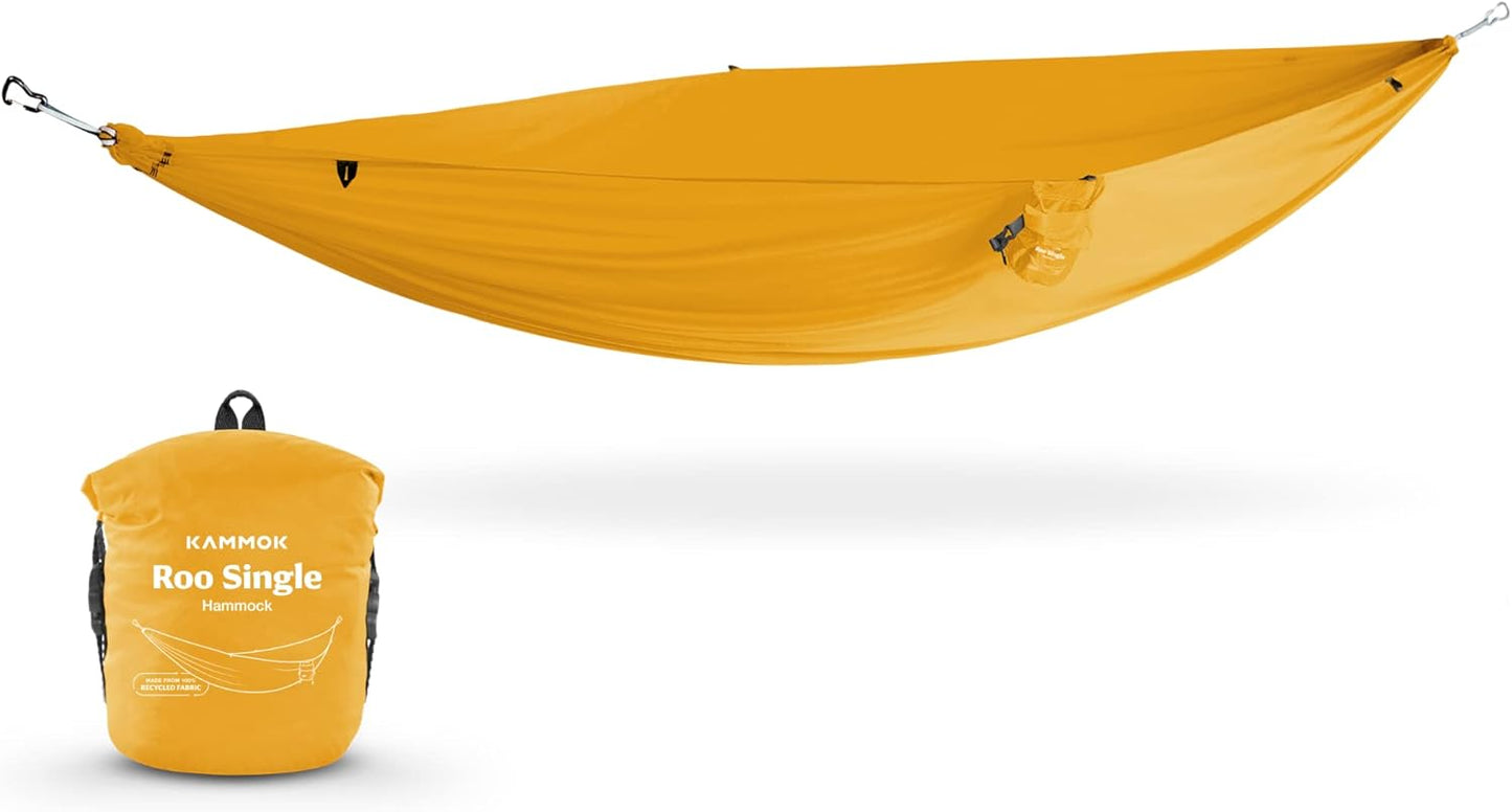 KAMMOK: Single Hammock | Made from Strong & 100% Recycled Water Resistant Ripstop Fabric | Comfortable, Packable, Lightweight (Lifetime Adventure Grade Warranty), Sunflower Gold