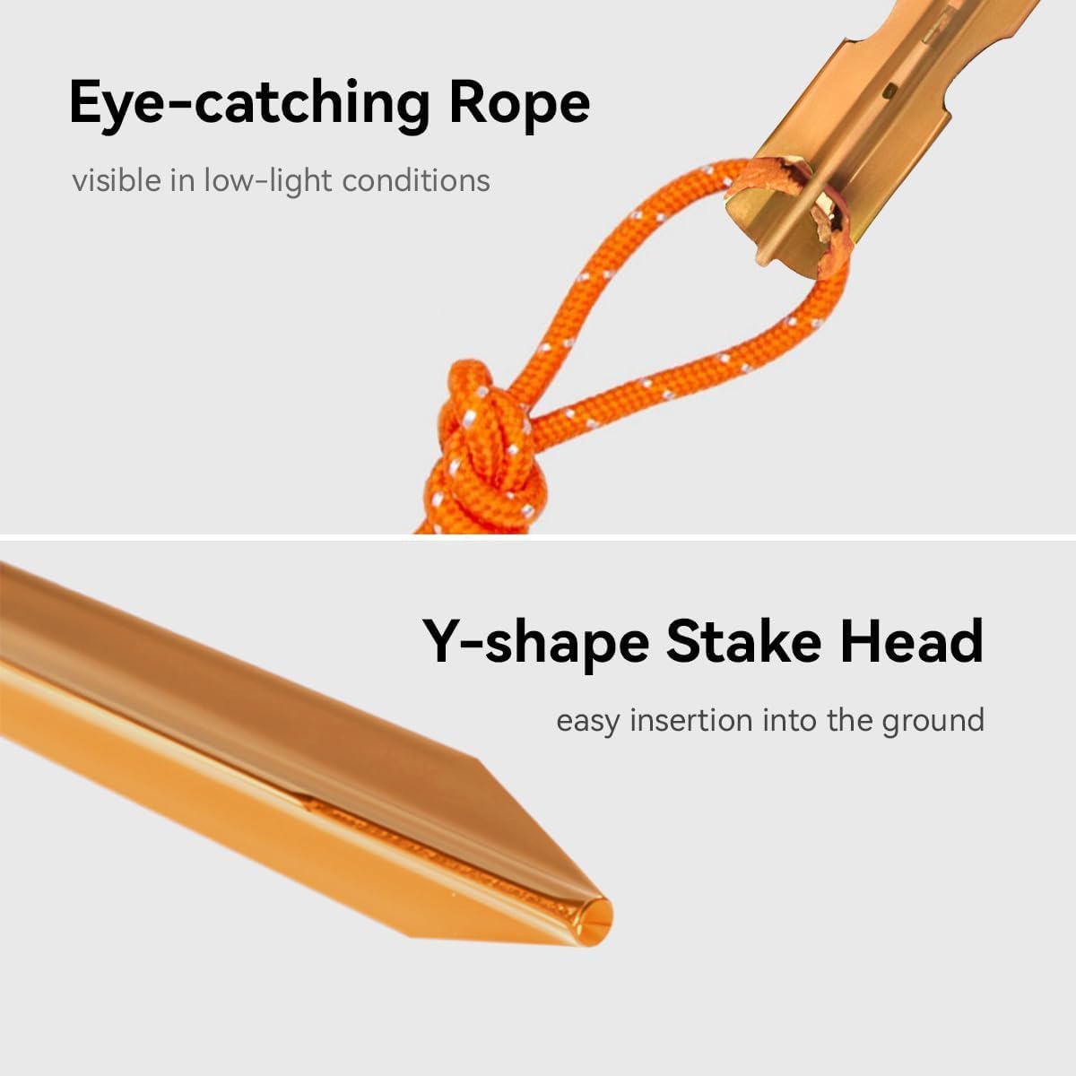 12 Pack Tent Stakes, 7-inch Ultralight Aluminum Ground Pegs with Reflective Pull Ropes, Tri-Beam Stake in a Carrying Bag, for Camping, Backpacking, Hiking, Hammocks and Canopy (Orange)