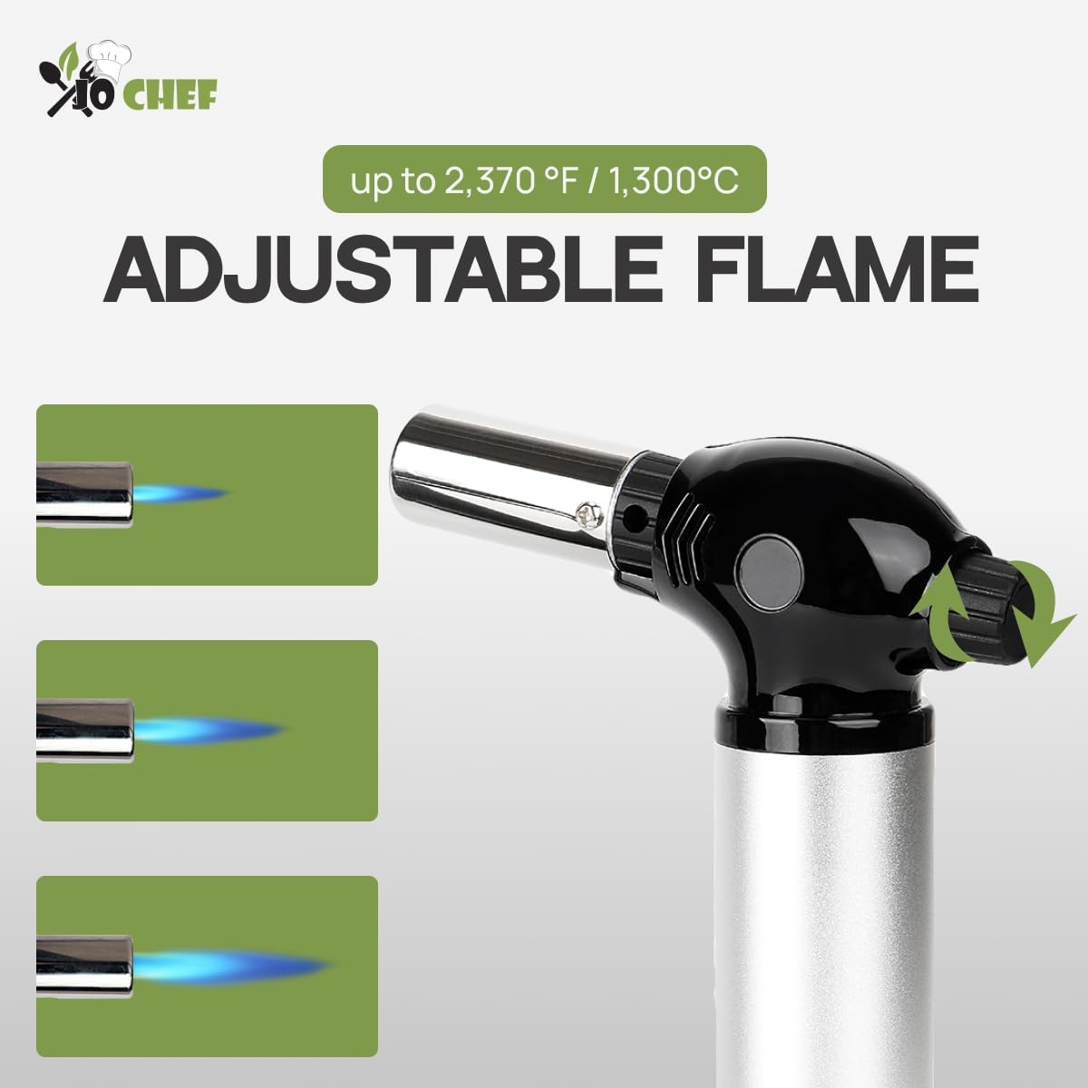 Jo Chef Kitchen Torch with Butane Included – Refillable butane torch Lighter with Safety Lock & Adjustable Flame, Culinary Blow Torch for Cooking, Creme Brulee and Soldering 2 Cans (3.38oz) Included