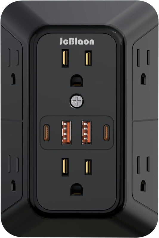 JcBlaon Outlet Extender Surge Protector - 6 Outlet Splitter with 4 USB Ports (2 USB C), Multiple Plug Expander Wall Charger, 3 Sided Multi Plug Wall Adapter Power Strip for Home Office Kitchen Travel