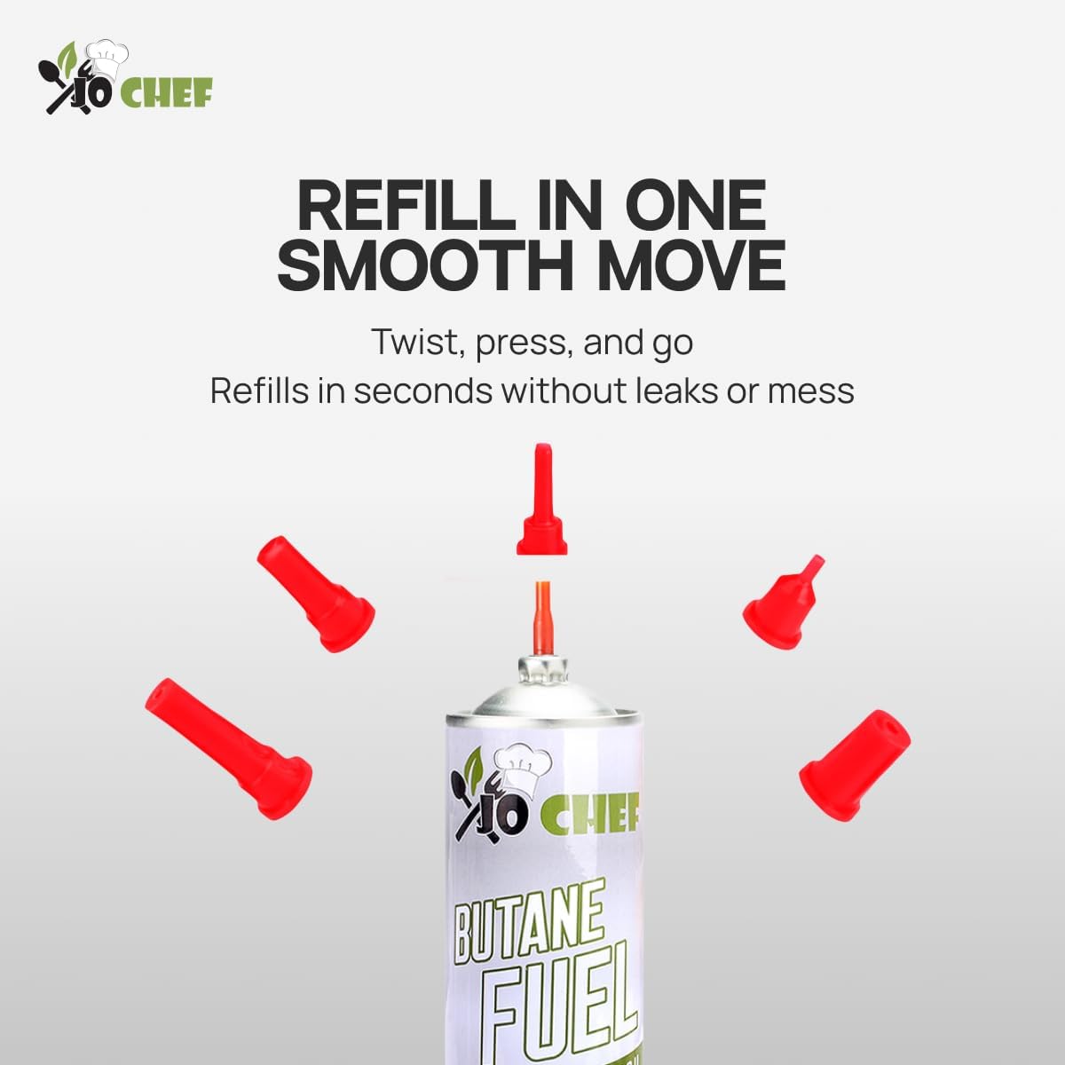 Jo Chef Butane Refill, Butane Torch Fuel Refill, Gas Lighter Fluid Refill Canister, Kitchen Blow Torch Fluid – Universal Tip – 2 Cans (3.38oz)