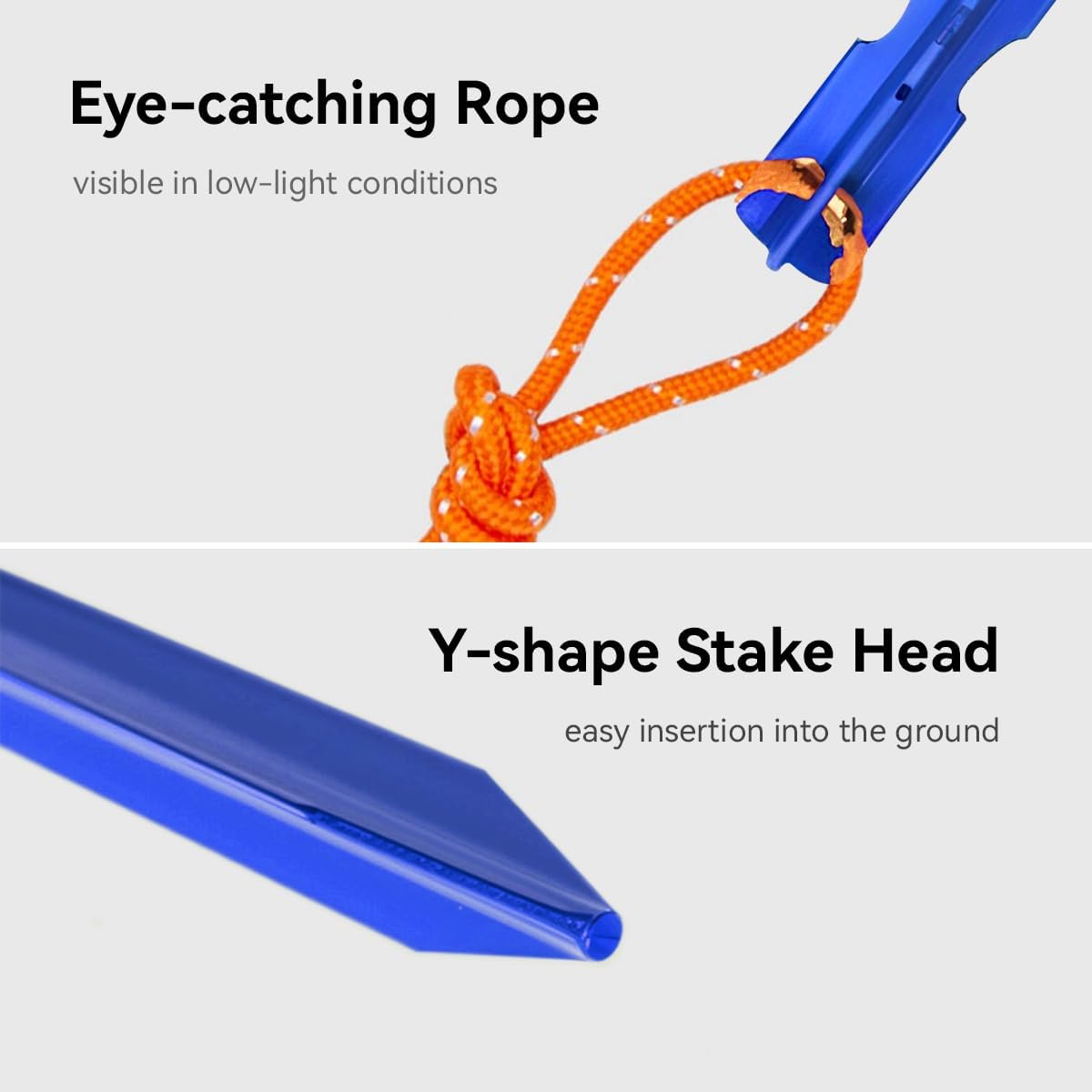 12 Pack Tent Stakes, 7-inch Ultralight Aluminum Ground Pegs with Reflective Pull Ropes, Tri-Beam Stake in a Carrying Bag, for Camping, Backpacking, Hiking, Hammocks and Canopy (Blue)