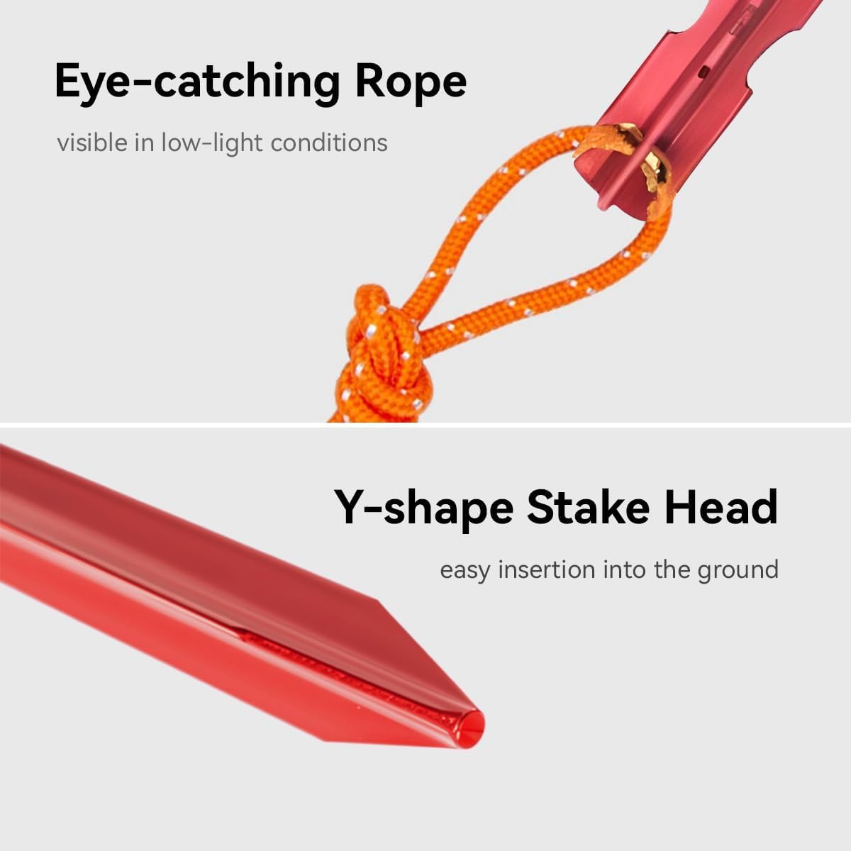 12 Pack Tent Stakes, 7-inch Ultralight Aluminum Ground Pegs with Reflective Pull Ropes, Tri-Beam Stake in a Carrying Bag, for Camping, Backpacking, Hiking, Hammocks and Canopy, Red