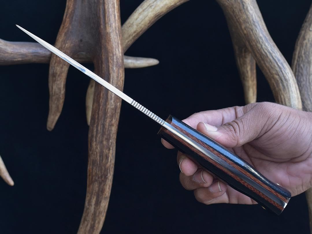 Knives Ranch 10-1/2" Outdoor Knife - 59 Hardness - 440C Stainless Steel - Excellent Edge Retention, Burlap Micarta Handle & Genuine Leather Sheath (3095C-M)