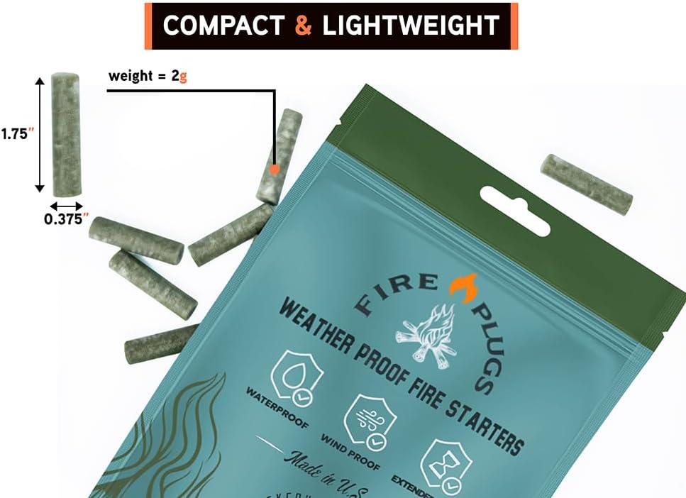 100% Waterproof Fire Plugs Fire Starters (50 Pack), BBQs, Smokers, Fire Pits, Fireplaces | Natural, Easy to Light, Emergency Ready