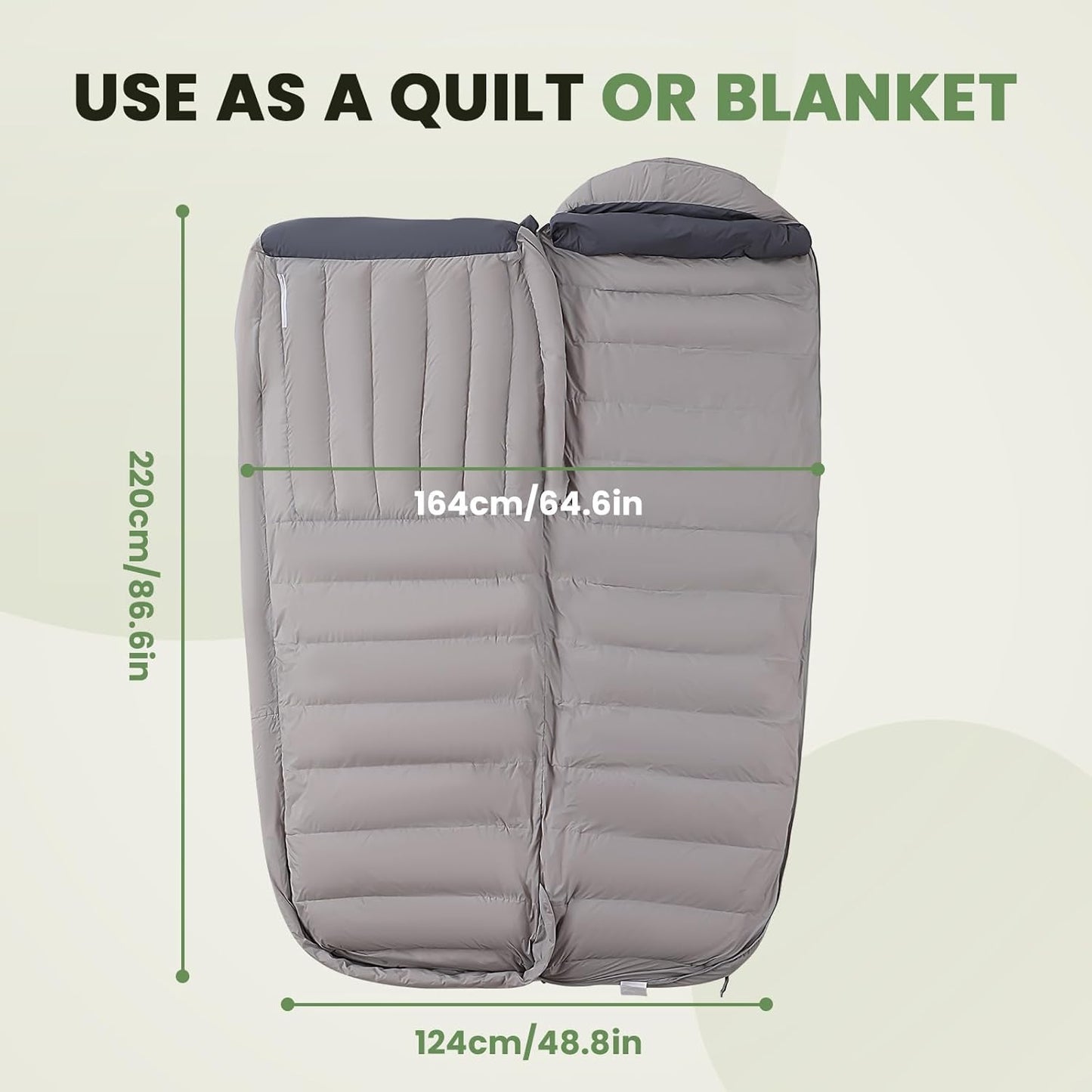 -10°F 0°F 10°F 15°F Down Sleeping Bag for Adults,800/650 Fill Power,Ultralight Wearable 4 Season Cold Weather Rectangle Sleeping Bag for Camping Hiking,Can be Used as a Down Blanket or Cloak