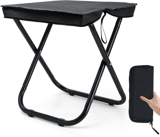 16" Foldable Portable Camping Stool Heavy Duty 350lbs for Adults, Lightweight Travel Stool with Carry Bag, Black