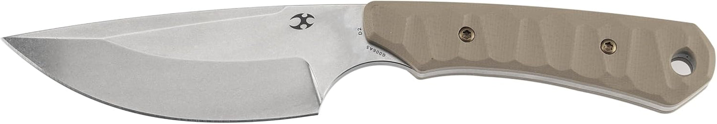 KANSPET Flank Fixed Blade Knife, 3.69" Stonewashed Sharp D2, Light Sand G10 Ergonomics Handle, Adjustable Kydex Sheath for EDC Hunting Survival Camping G006A5