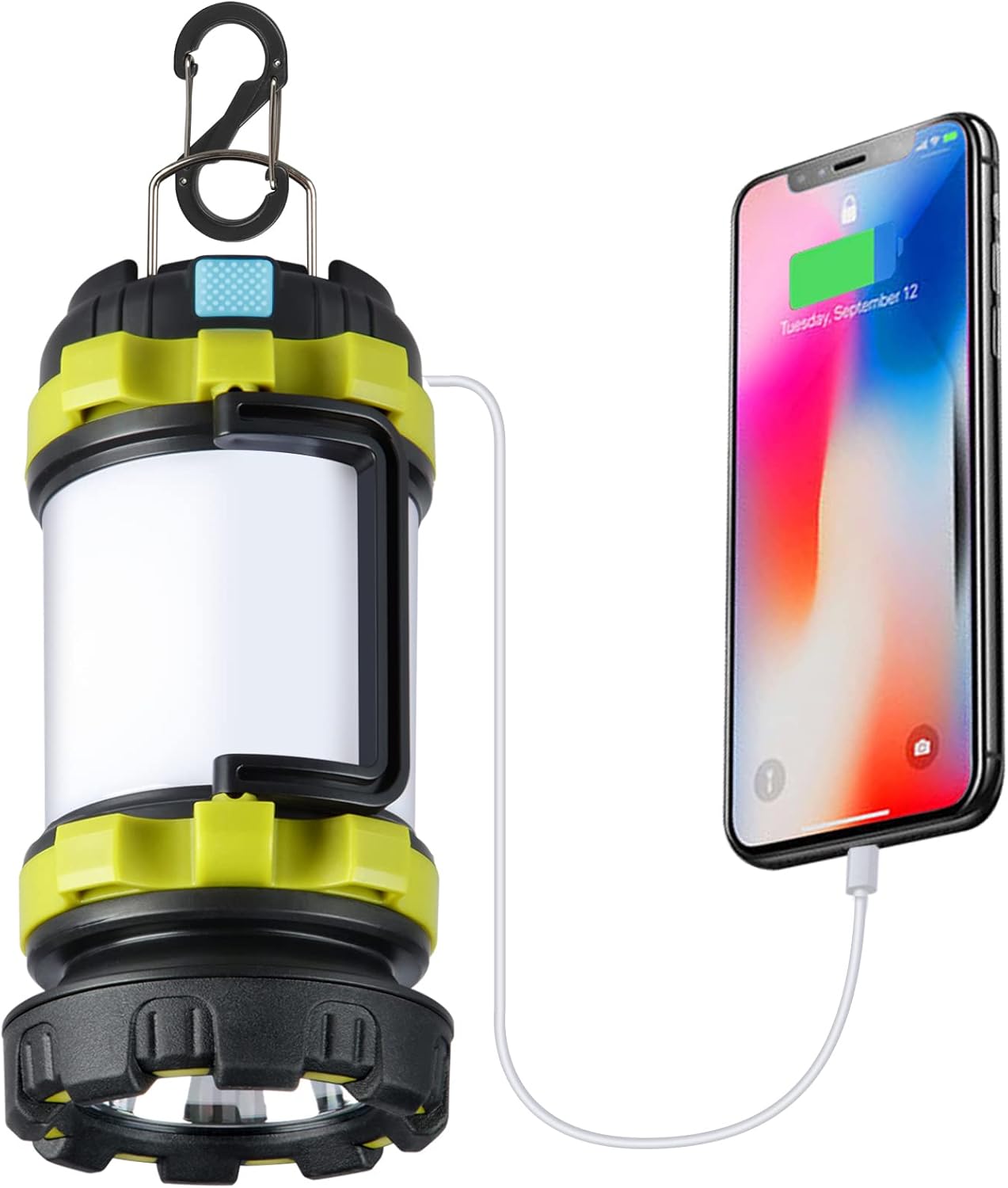 1 Pack Camping Lantern, Outdoor LED Camping Light, Rechargeable Flashlights with 1000LM, 6 Modes, 4000mAh Power Bank, IPX5 Waterproof Portable Emergency Camp Light for Hurricane Hiking - Green