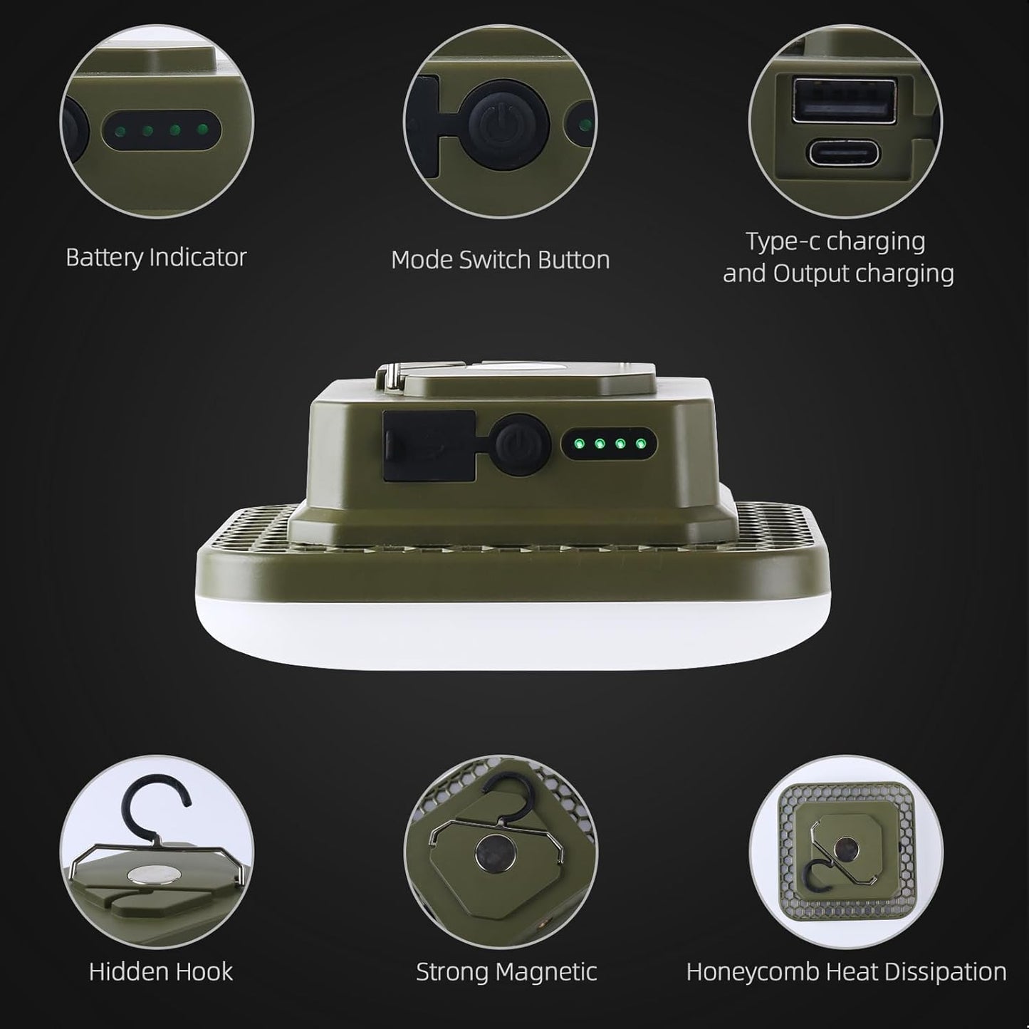 10800mAh Rechargeable Hanging Tent Light with Magnet, 30W 4000LM LED 4 Color Lighting Modes Camping Lantern, Portable IPX5 Waterproof LED Flashlight for Emergency & Gift