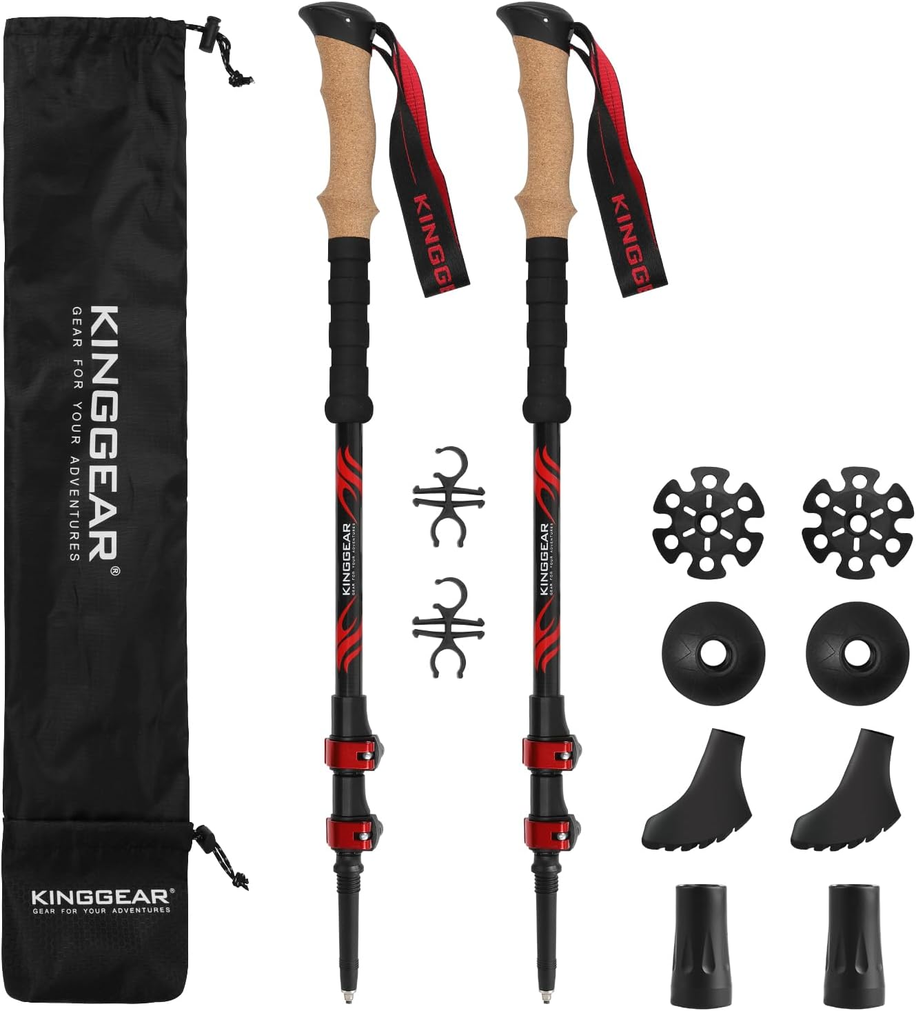 KINGGEAR TPC 100% Carbon Fiber Hiking Poles, Telescopic Retractable Nordic Trekking Poles, Ultra Lightweight Nordic Walking Stick, Metal Flip Locks, Cork and Extended EVA Handle