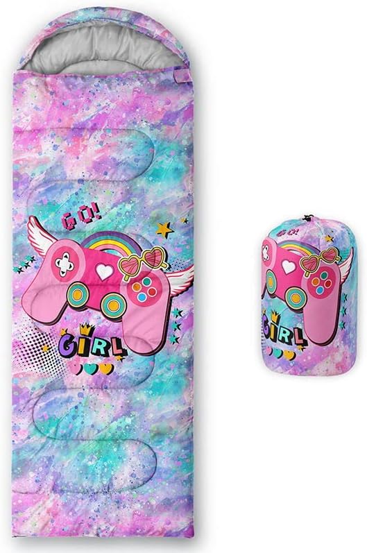 Kids Sleeping Bag for Boys Girls,Rocket Moon Print-Lightweight Warm Portable Outdoor Indoor-Waterproof Cold Weather Resistant Sleeping Bag for Camping Hiking