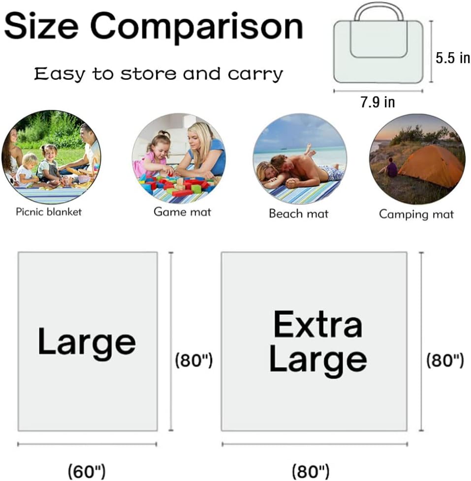 K Y KANGYUN Extra Large Picnic Blanket Outdoor Beach Blankets, Water-Resistant Foldable Sandproof Blankets Cute Picnic Mat for Beach, Camping Grass Lawn Park Mats (Tan Gingham, 80x60 in)