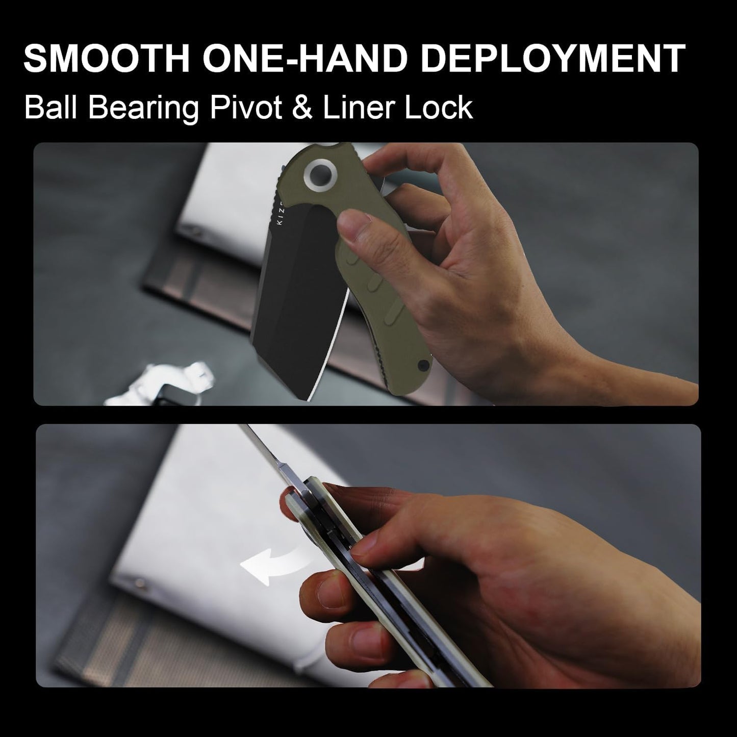 Kizer C01C XL Sheepdog Pocket Knife, 3.9" D2 Sheepsfoot Blade EDC Folding Knife with Green G10 Handle, Liner Lock, Flipper, and Pocket Clip, Camping Survival Knives for Men Women, V5488M1