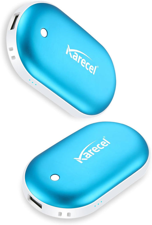 Karecel Rechargeable Hand Warmers 2 Pack, 10,400mAh Double Sided Heat Electric Hand Warmers Power Bank, Portable Pocket USB Heated Handwarmers, 4-inch Full-Surface Heat & Quick Charge, Men Tech Gifts