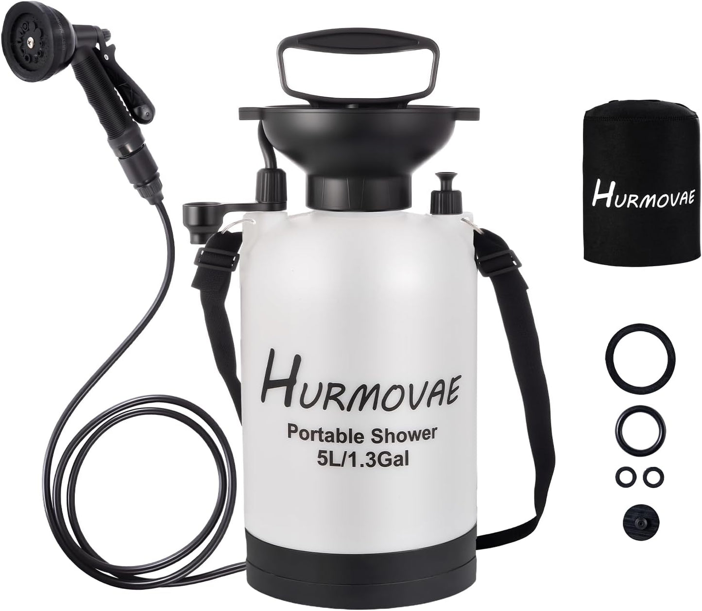 1.3 Gallon/5L Portable Shower–10 Spray Modes, Nylon Insulated Sleeve & No Electric Needed, Beach Shower for Surfing, Travel & Hiking, Portable Water Sprayer, White