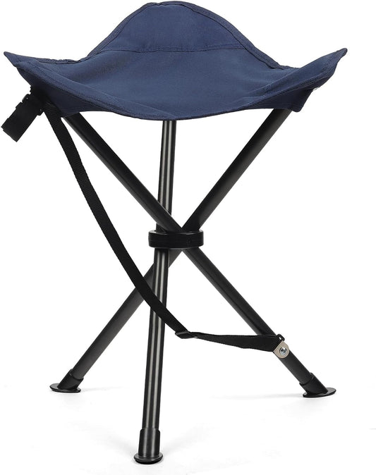 18" Tall Foldable Camping Stool with 3 Legs for Adults, Portable Lightweight Tripod Stool, Support 225 lbs, Blue