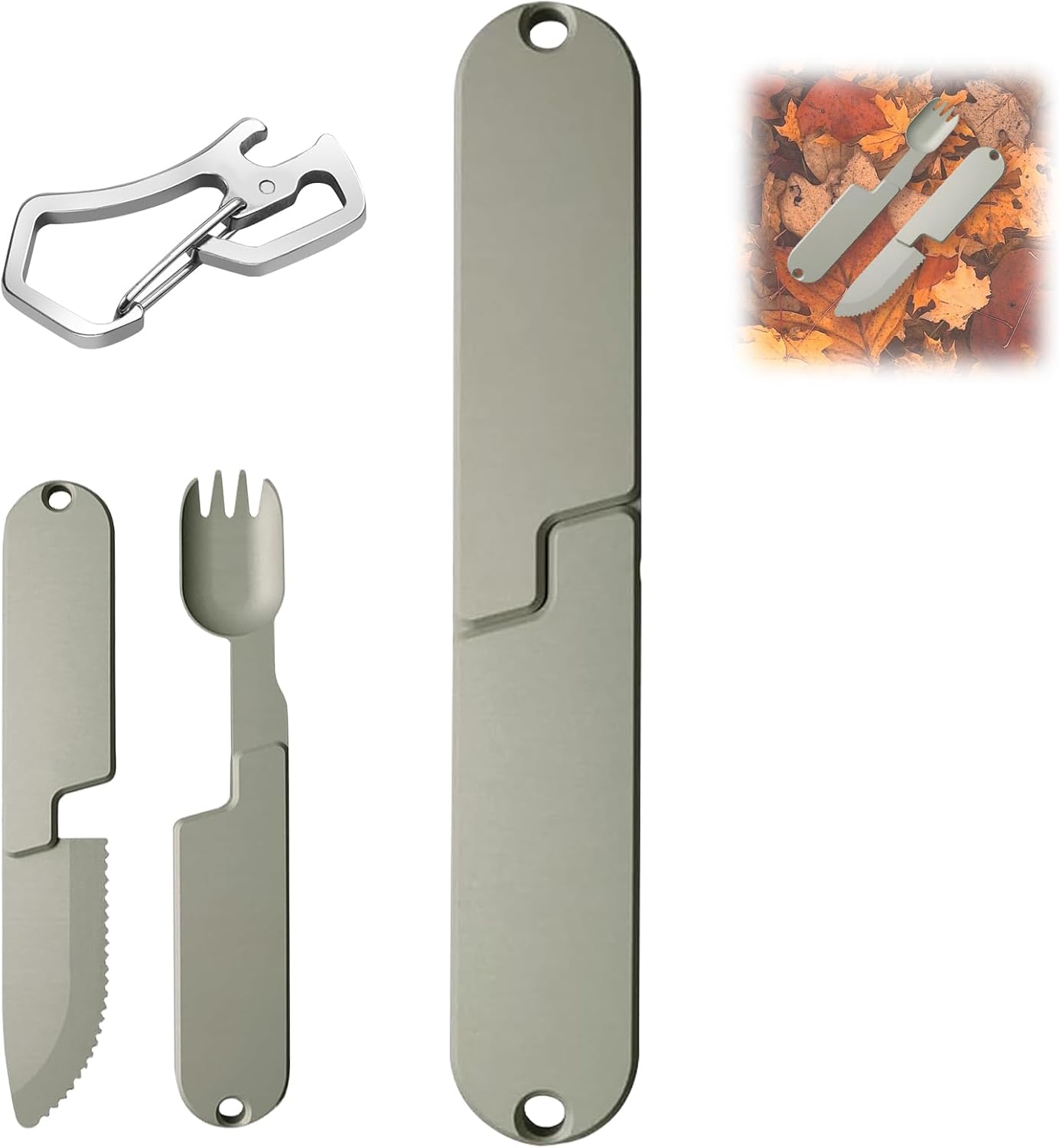 Kopak 2 in 1 Camping Eating Utensils Set,Reusable Magnetic Camping Utensils Set,Portable Detachable Folding Fork Spoon for Lunch,Hiking,Outdoor Survival,Travel Utensils(1Set)