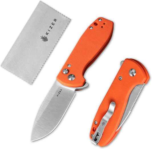 Kizer Amicus Pocket Knife, 2.95” Satin Nitro V Steel Blade Small EDC Knife, G10 Handle Pocket Folding Knife with Reversible Deep Carry Clip, Camping Hunting Pocket Knives for Men Women Gift L3002A4