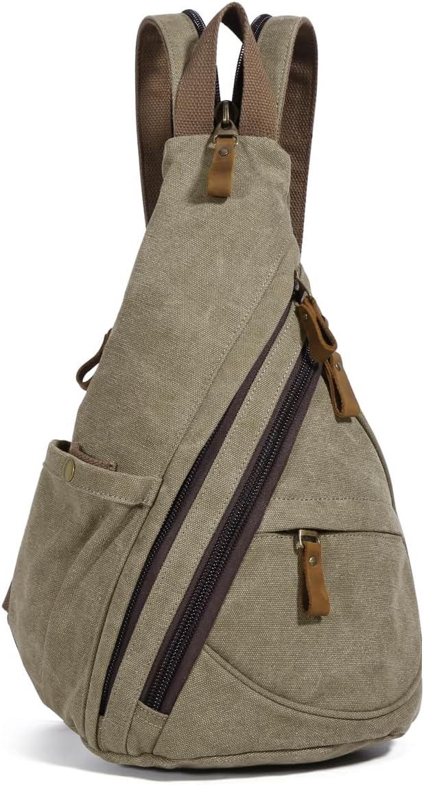 KL928 Canvas Sling Bag - Small Crossbody Backpack Shoulder Casual Daypack Rucksack for Men Women(Large Version)