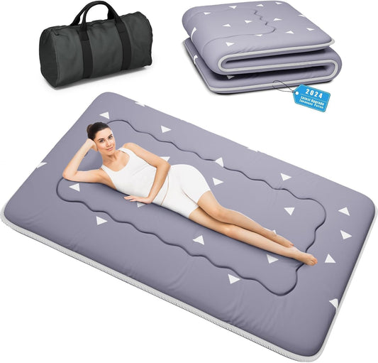 Japanese Futon Mattress, Foldable Tatami Mat Portable Dormitory Sleeping Pad with Bag & Strap, Floor Thicken Sleeping Roll up Camping Mattress (Grey WS1, 48"X80")