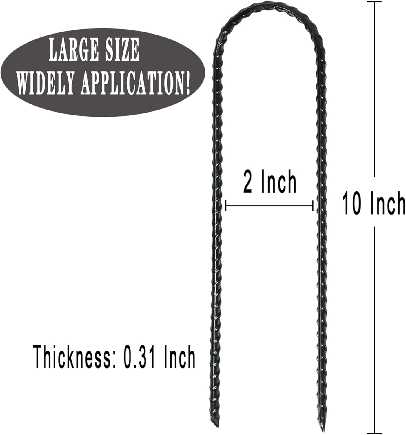 10"x2" Trampolines Wind Stakes Heavy Duty U Shape Galvanized Steel Trampoline Stakes Ground Anchors with Sharp End for Camping Tent, Garden Staples, Trampoline Pins (12)