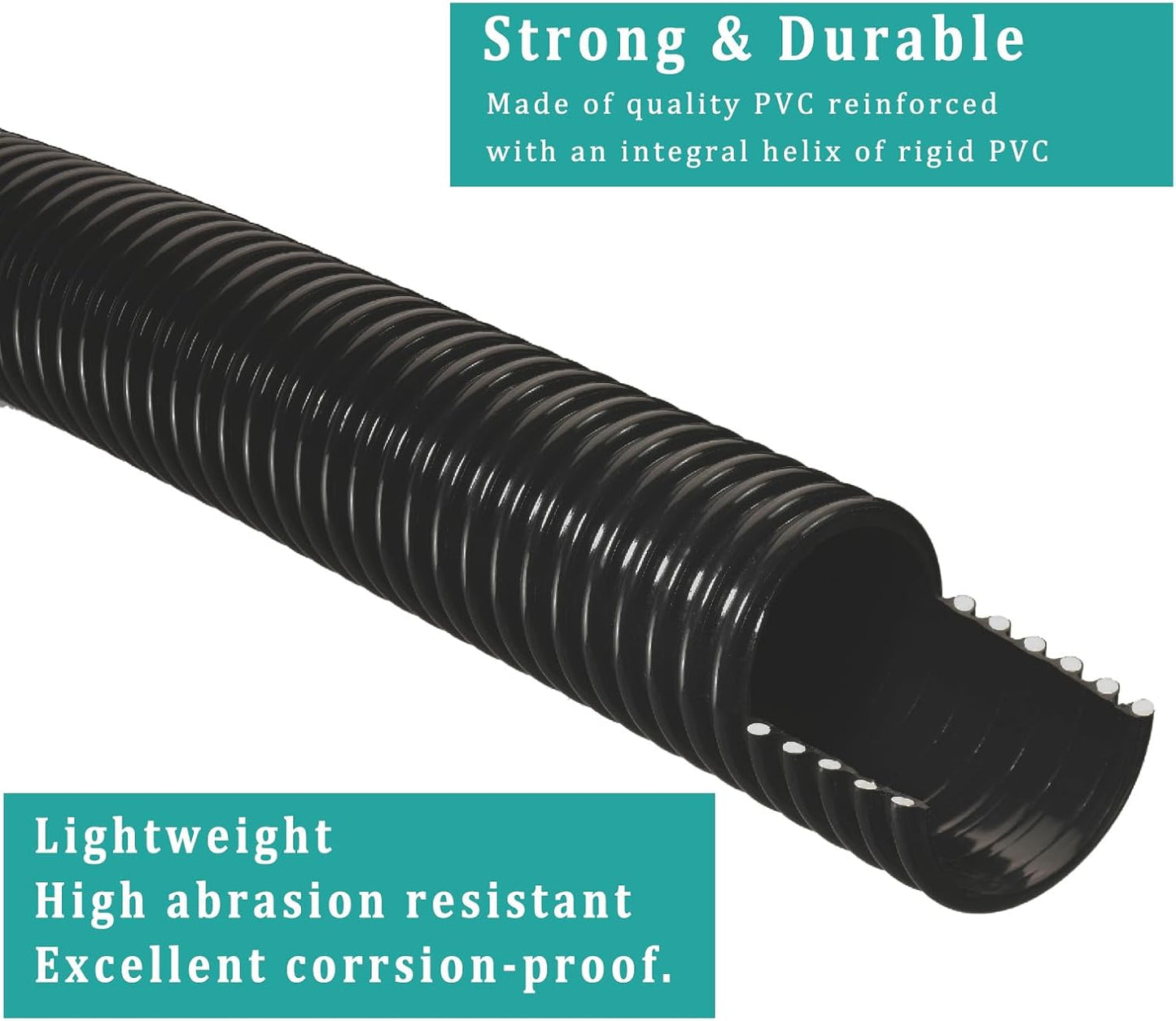 1/2' 10ft Black Corrugated Flexible Reinforced PVC Pond Tube Sump Pump Hose, Non-toxic & Kinkproof (10 ft, 1/2" ID)